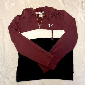 PINK (maroon, black & white) quarter zip w/ hood.